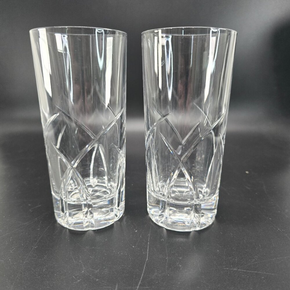 Cut Crystal Highball Glasses Set Of 2 With Elegant Design 6" Tall DH1301